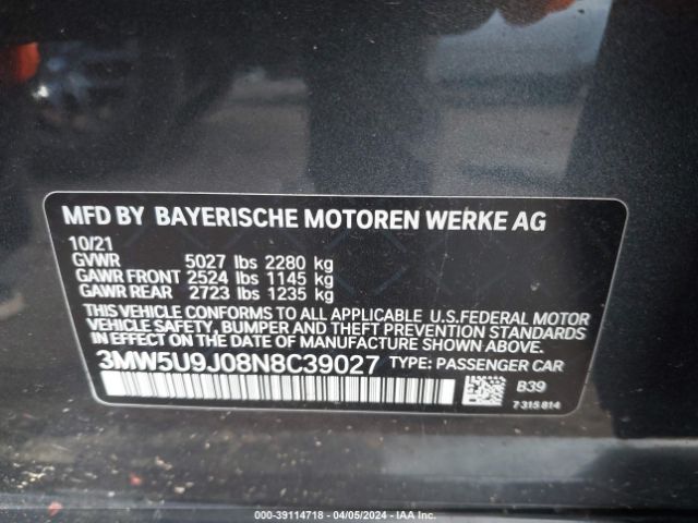 Photo 8 VIN: 3MW5U9J08N8C39027 - BMW 3 SERIES 