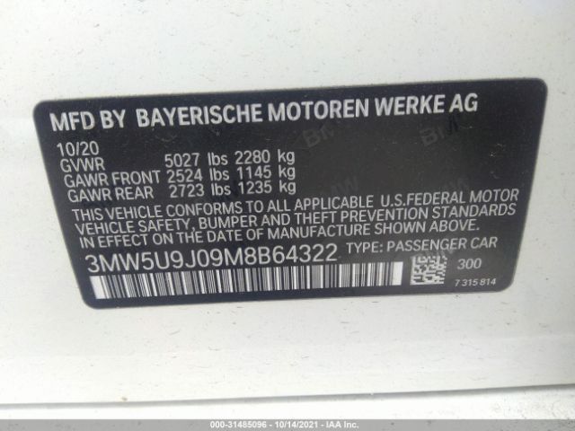 Photo 8 VIN: 3MW5U9J09M8B64322 - BMW M340I 