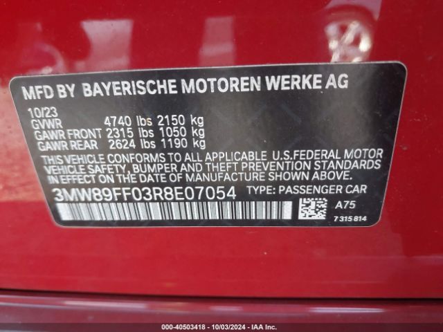 Photo 8 VIN: 3MW89FF03R8E07054 - BMW 330I 