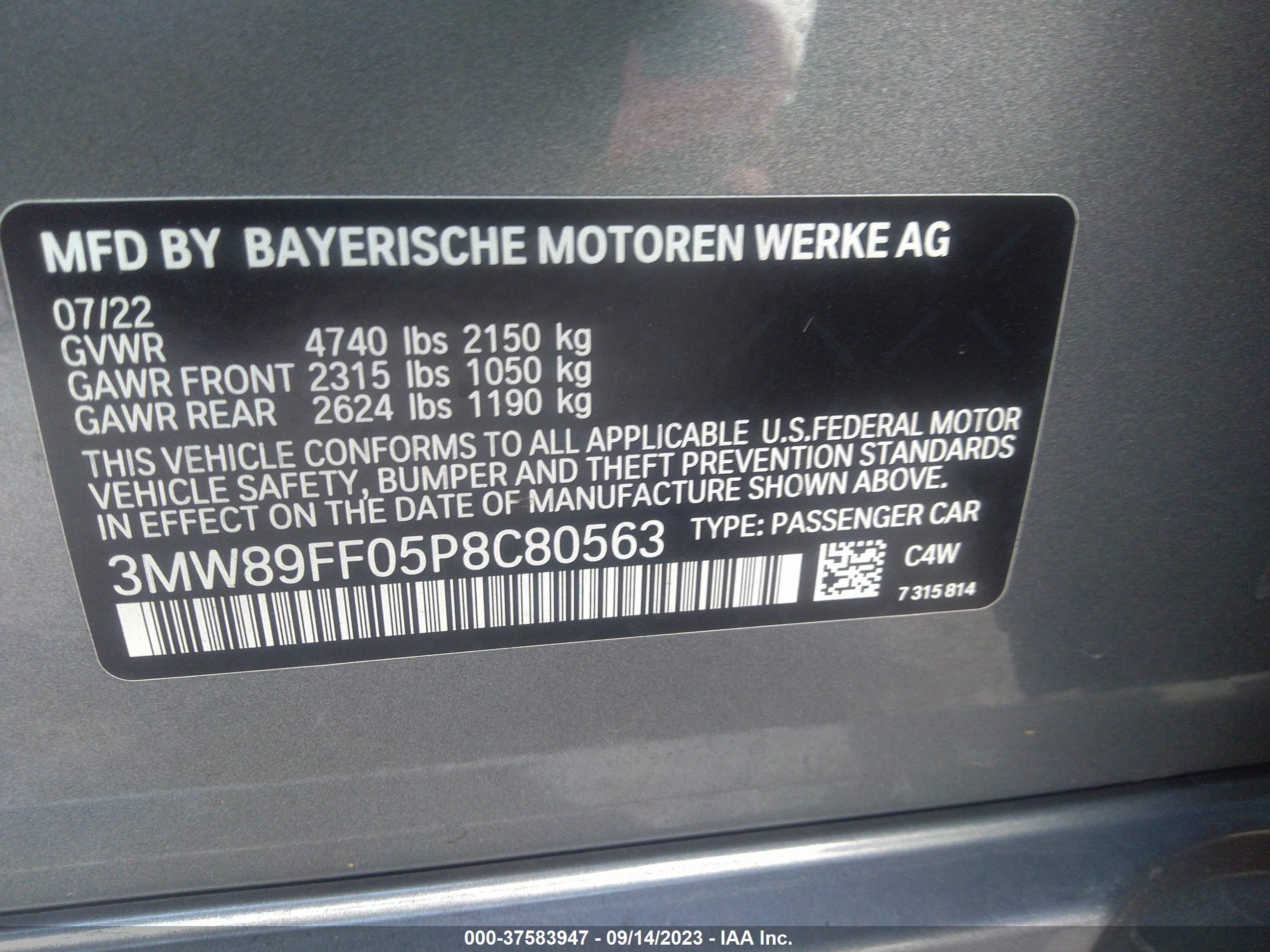 Photo 8 VIN: 3MW89FF05P8C80563 - BMW 330I 