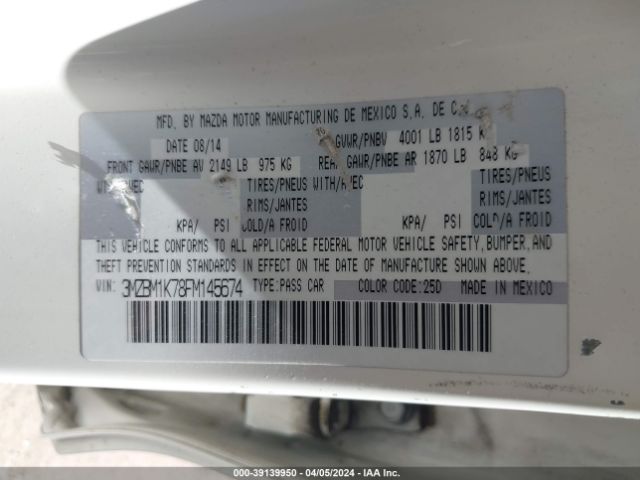 Photo 8 VIN: 3MZBM1K78FM145674 - MAZDA MAZDA3 