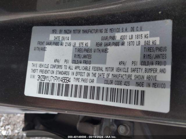 Photo 8 VIN: 3MZBM1U71FM146694 - MAZDA MAZDA3 