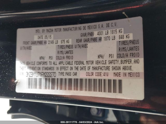 Photo 8 VIN: 3MZBM1U71FM222270 - MAZDA MAZDA3 