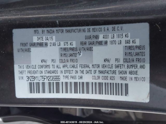 Photo 8 VIN: 3MZBM1U75FM208999 - MAZDA MAZDA3 