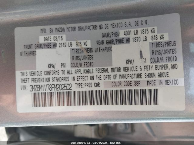 Photo 8 VIN: 3MZBM1V78FM202502 - MAZDA MAZDA3 