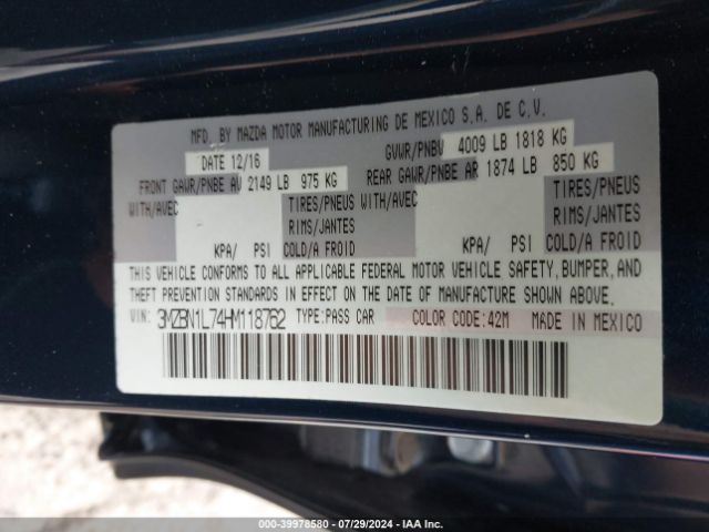 Photo 8 VIN: 3MZBN1L74HM118762 - MAZDA MAZDA3 