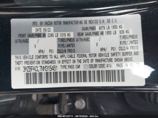 Photo 8 VIN: 3MZBPACL7NM315461 - MAZDA MAZDA3 