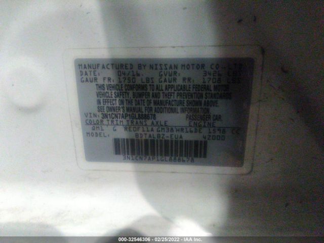 Photo 8 VIN: 3N0CN7AP1GL888678 - NISSAN VERSA 