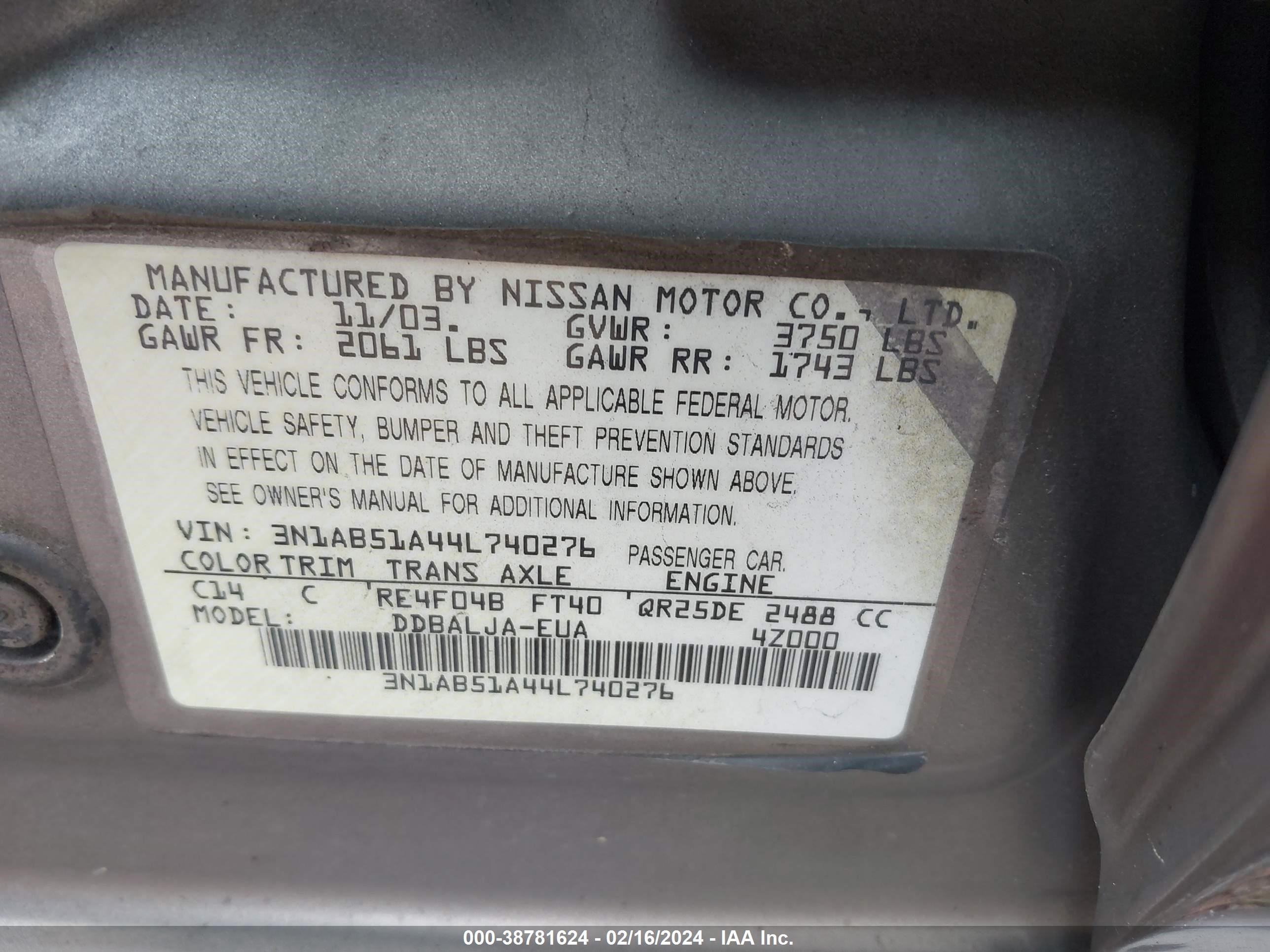 Photo 8 VIN: 3N1AB51A44L740276 - NISSAN SENTRA 