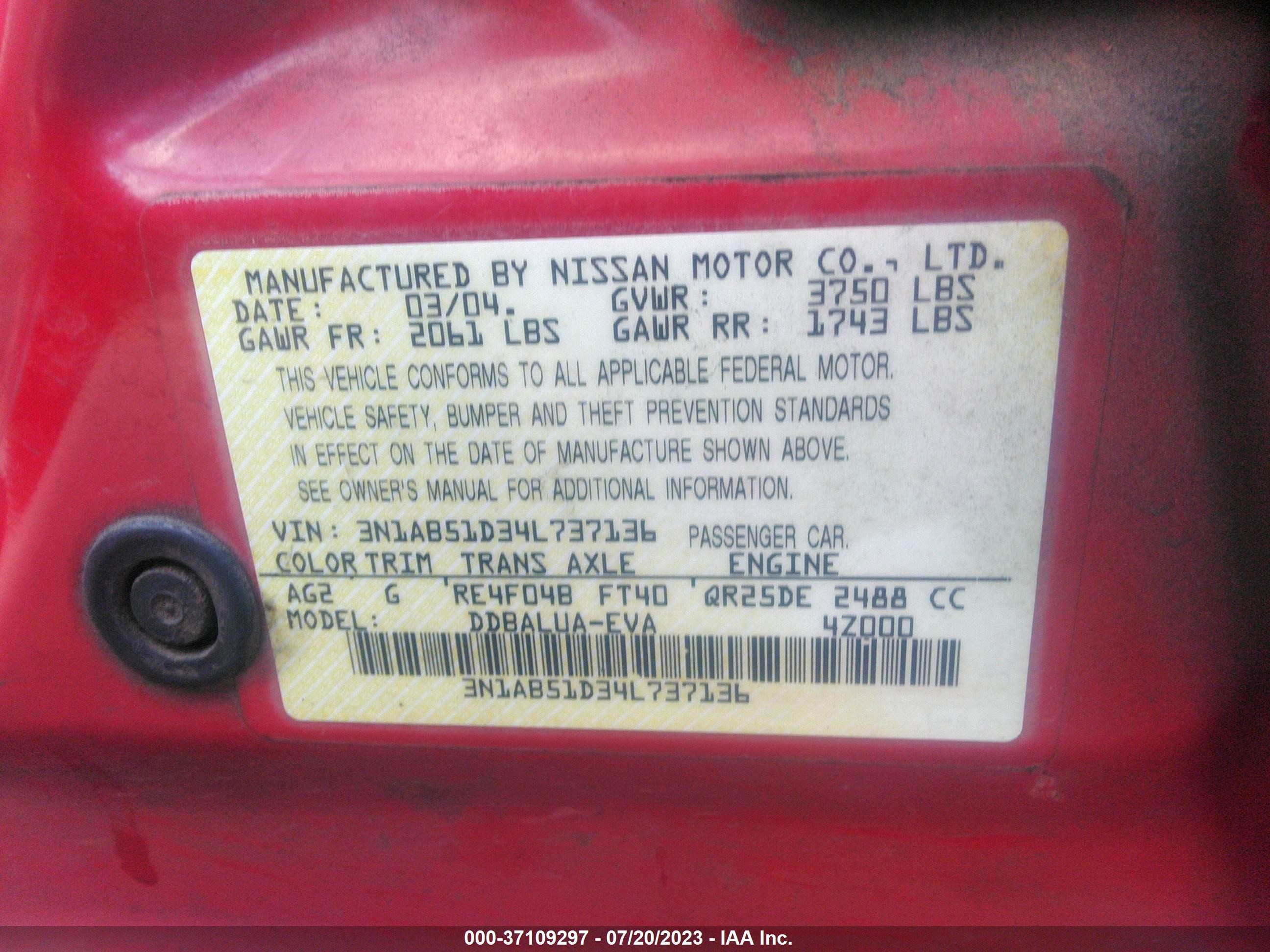 Photo 8 VIN: 3N1AB51D34L737136 - NISSAN SENTRA 