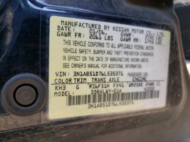 Photo 11 VIN: 3N1AB51D76L535371 - NISSAN SENTRA SE- 