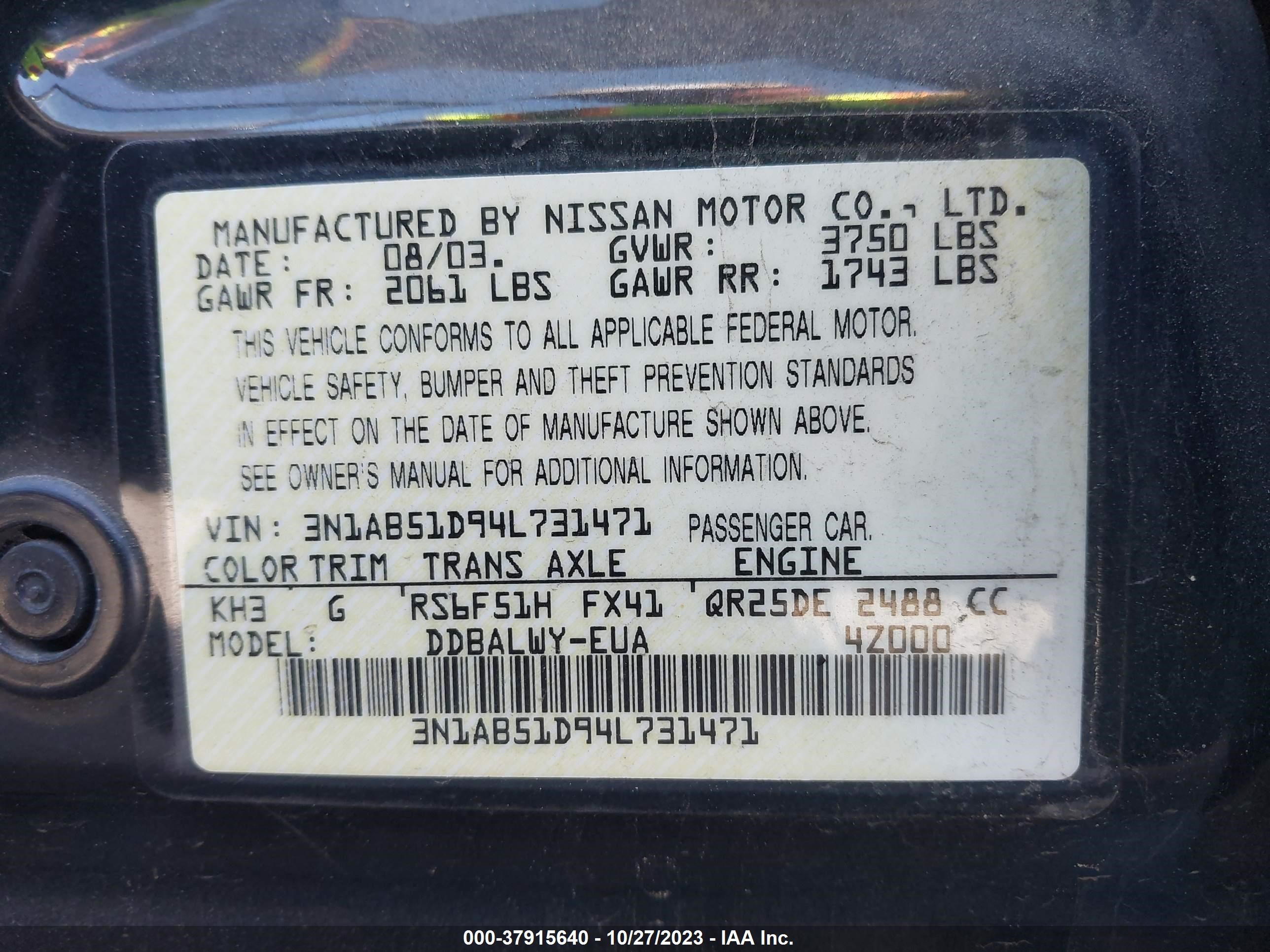 Photo 8 VIN: 3N1AB51D94L731471 - NISSAN SENTRA 