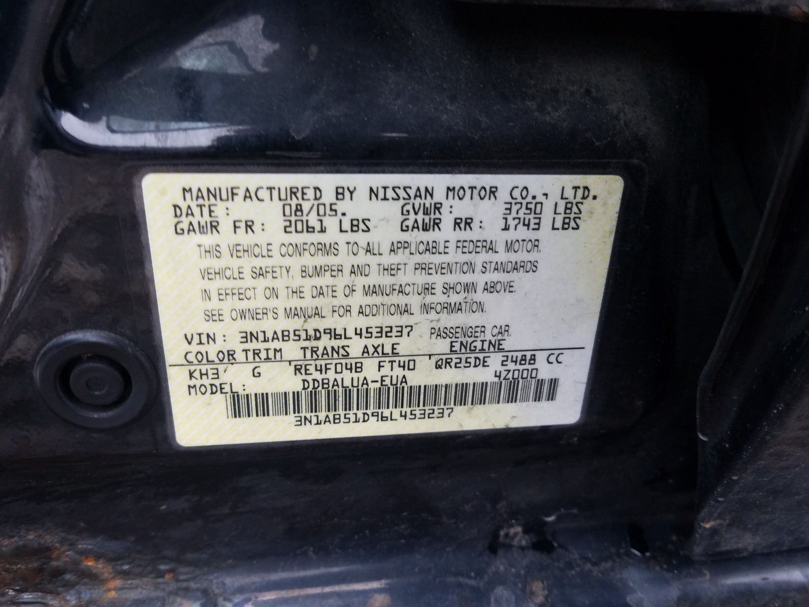 Photo 9 VIN: 3N1AB51D96L453237 - NISSAN SENTRA SE- 