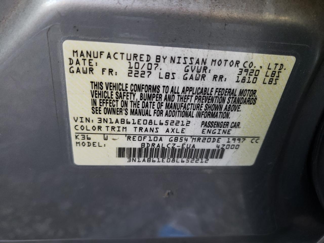 Photo 11 VIN: 3N1AB61E08L652212 - NISSAN SENTRA 