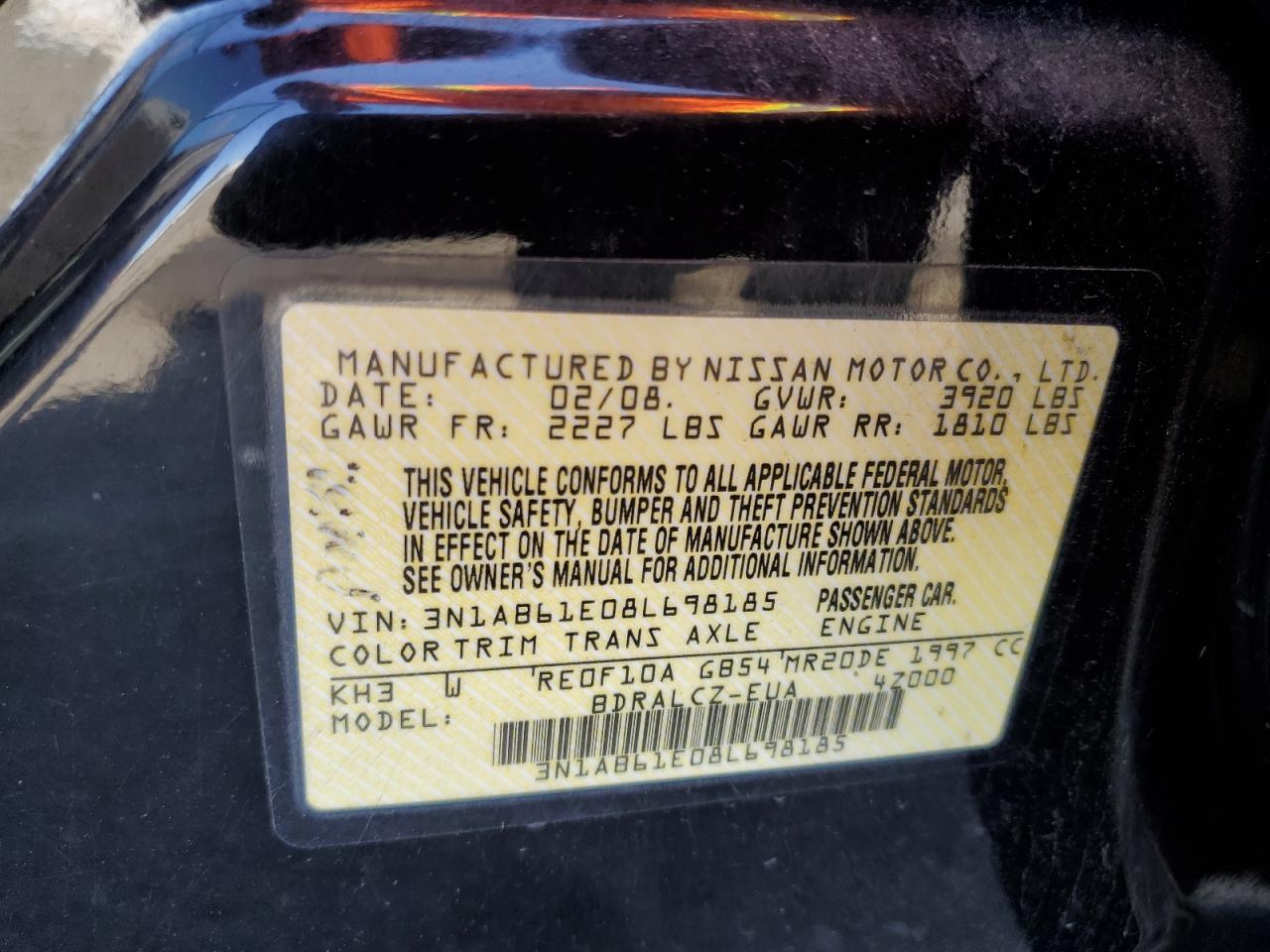 Photo 11 VIN: 3N1AB61E08L698185 - NISSAN SENTRA 