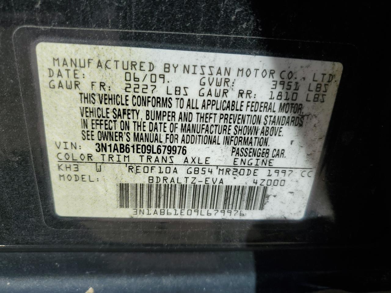 Photo 11 VIN: 3N1AB61E09L679976 - NISSAN SENTRA 