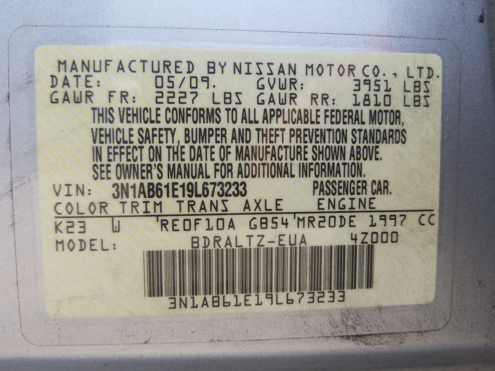 Photo 9 VIN: 3N1AB61E19L673233 - NISSAN SENTRA 2.0 