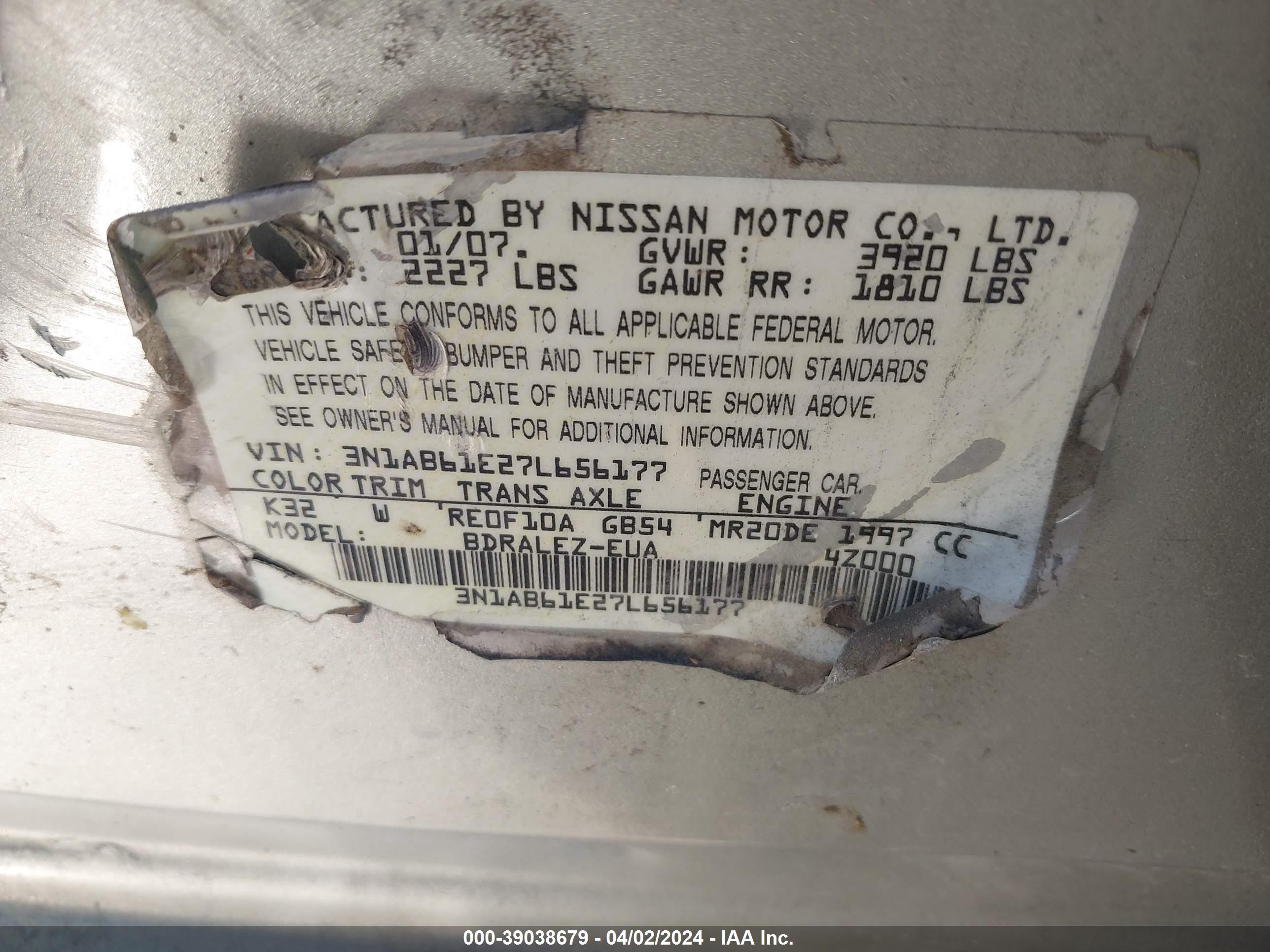 Photo 8 VIN: 3N1AB61E27L656177 - NISSAN SENTRA 