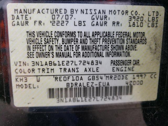 Photo 11 VIN: 3N1AB61E27L724834 - NISSAN SENTRA 