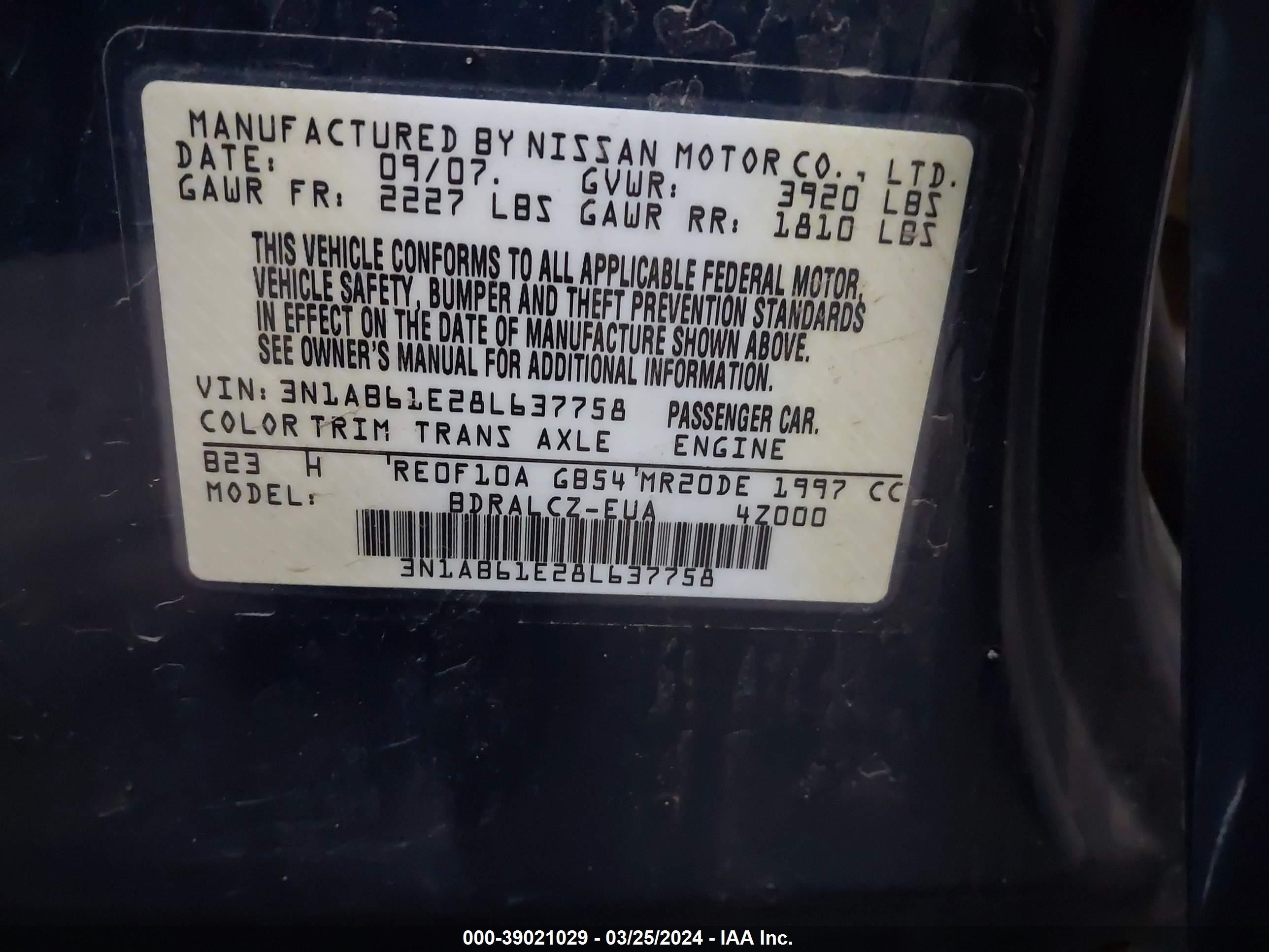 Photo 8 VIN: 3N1AB61E28L637758 - NISSAN SENTRA 