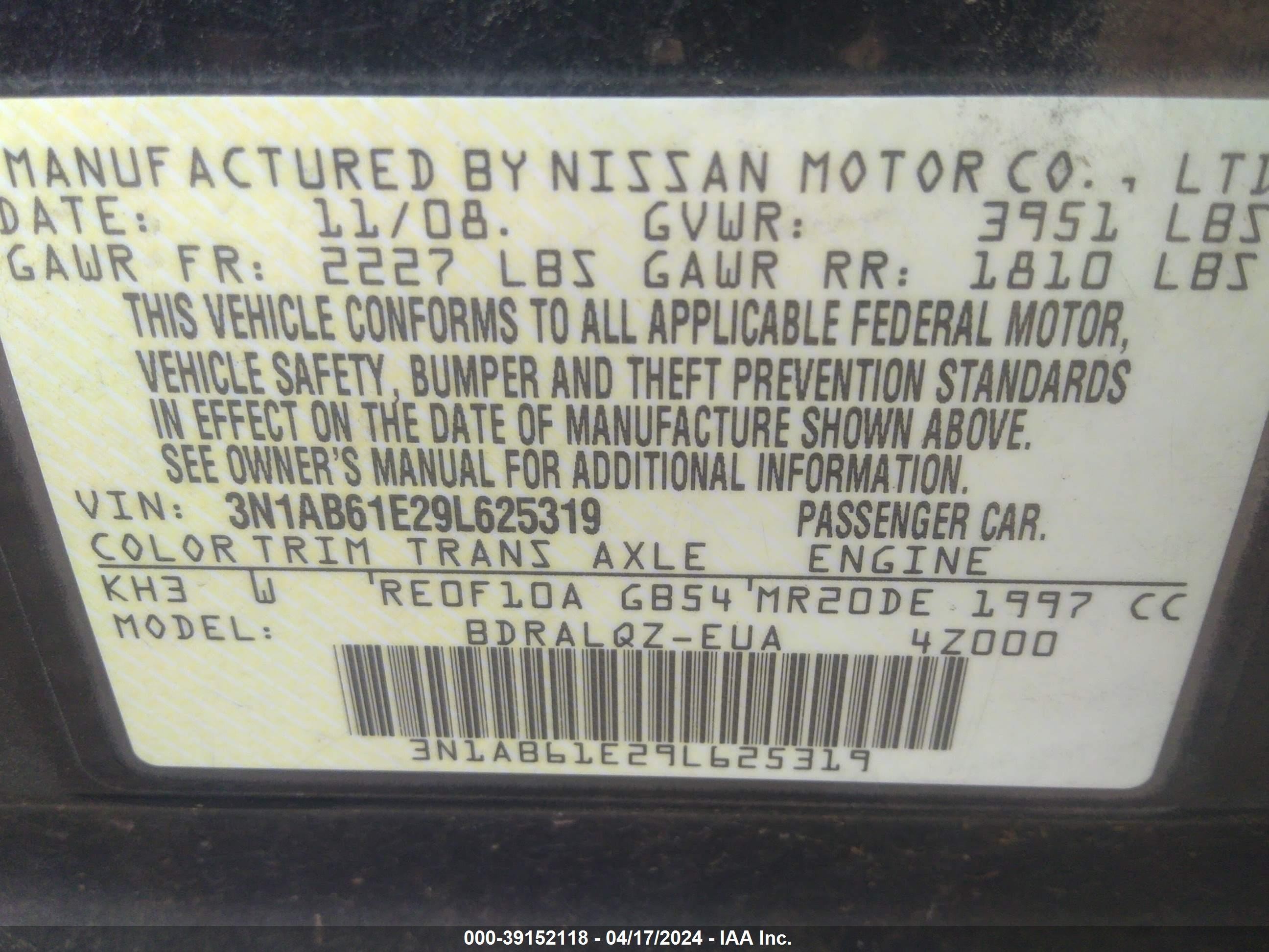 Photo 8 VIN: 3N1AB61E29L625319 - NISSAN SENTRA 