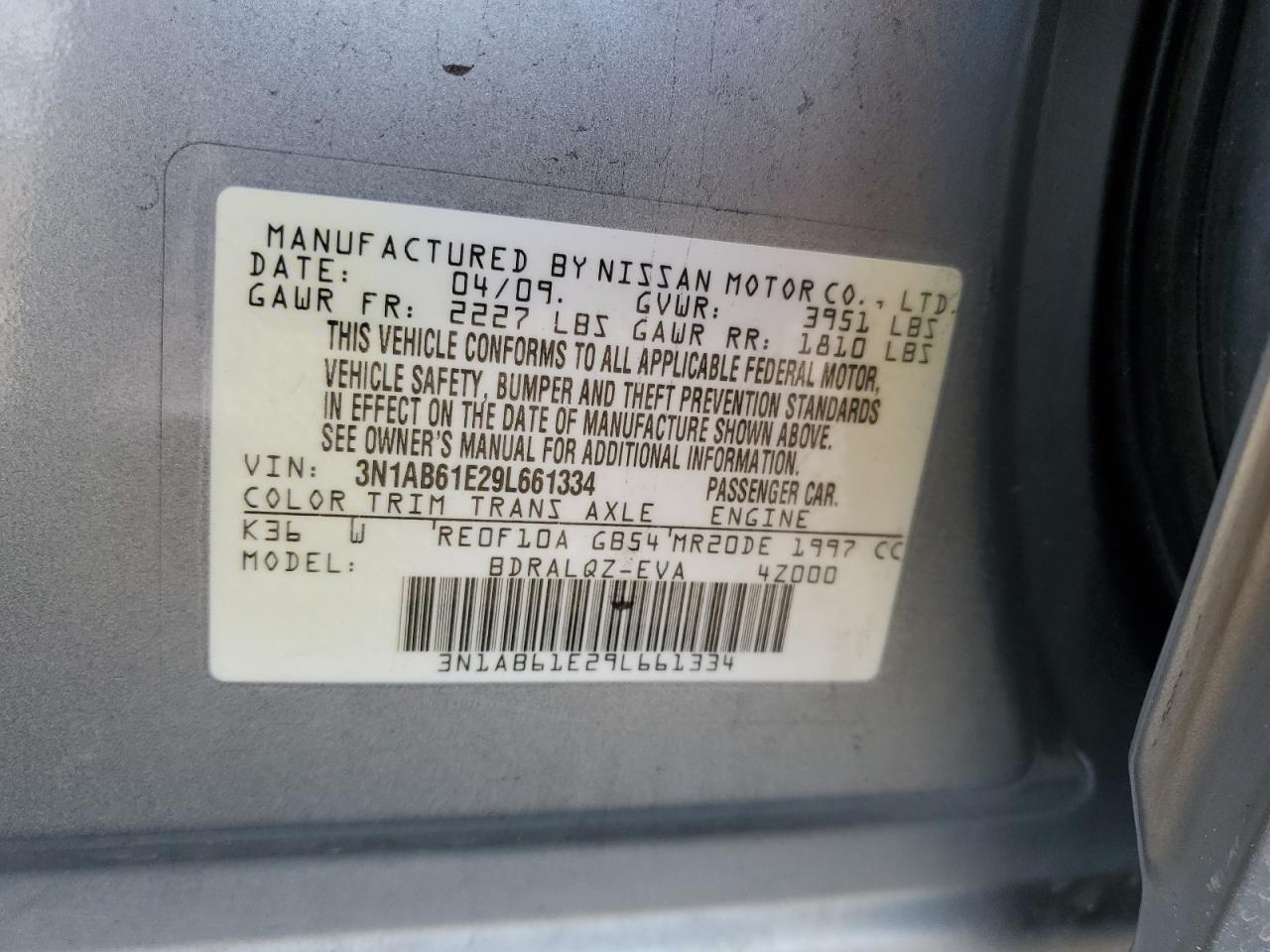 Photo 11 VIN: 3N1AB61E29L661334 - NISSAN SENTRA 