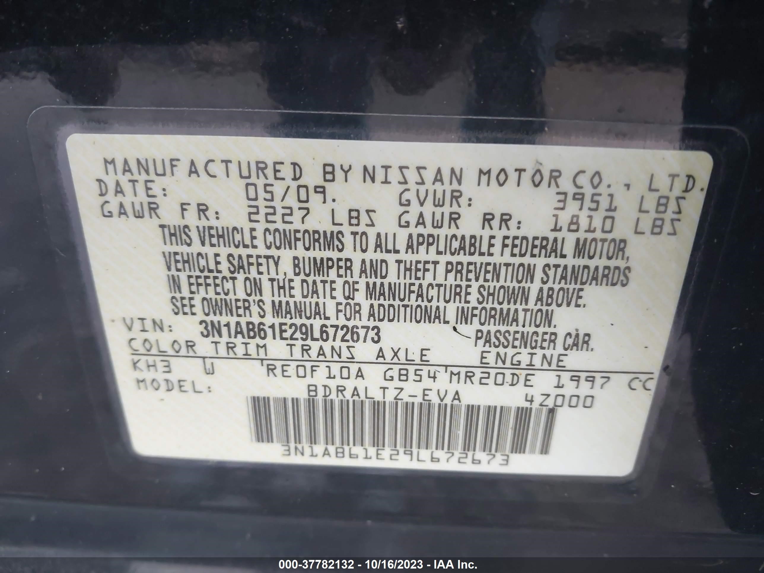 Photo 8 VIN: 3N1AB61E29L672673 - NISSAN SENTRA 