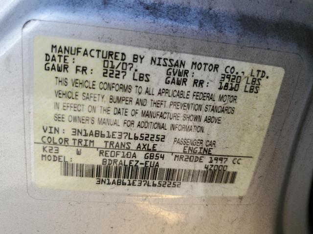 Photo 12 VIN: 3N1AB61E37L652252 - NISSAN SENTRA 