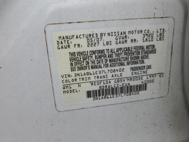 Photo 11 VIN: 3N1AB61E37L708402 - NISSAN SENTRA 