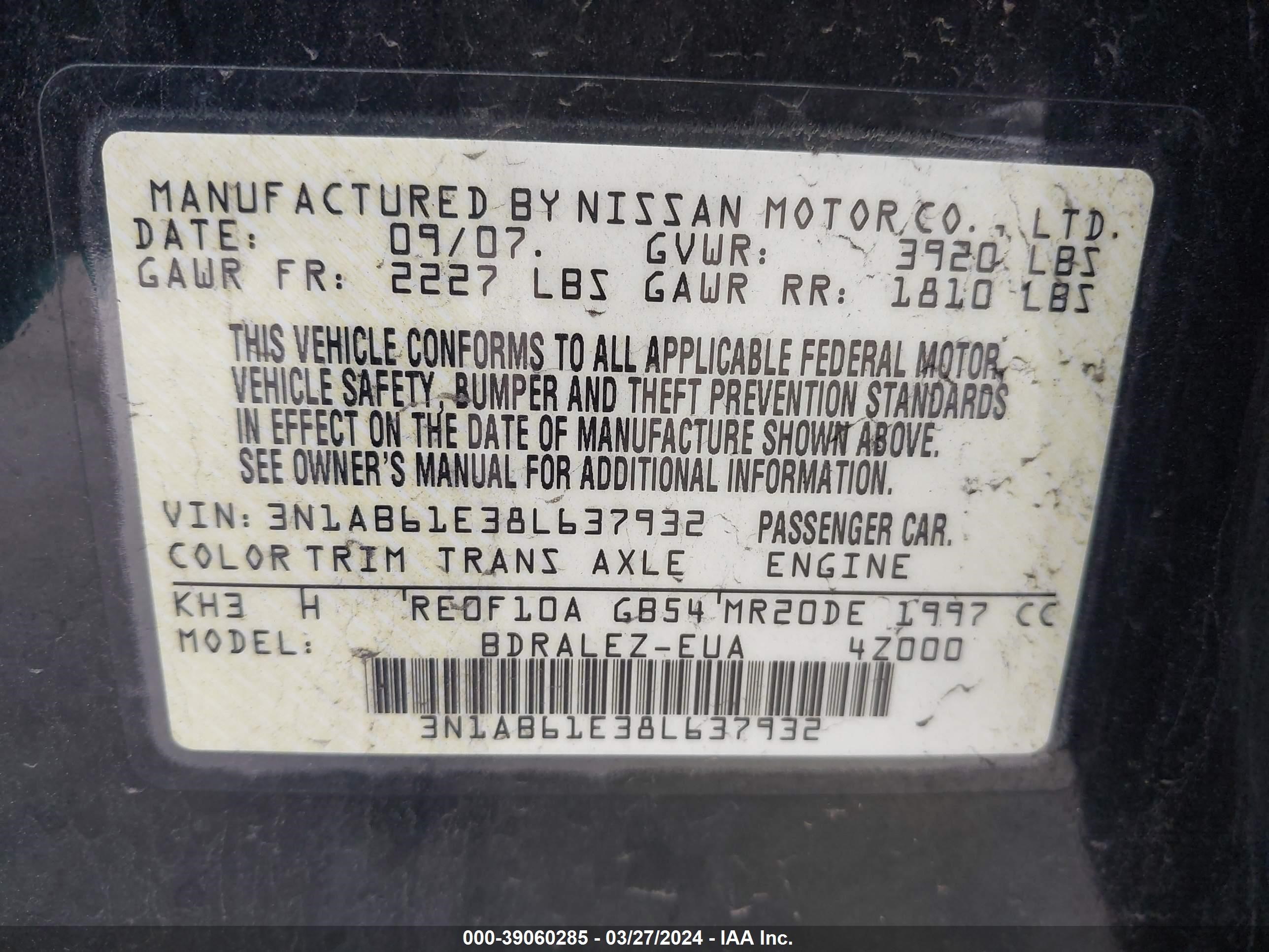 Photo 8 VIN: 3N1AB61E38L637932 - NISSAN SENTRA 