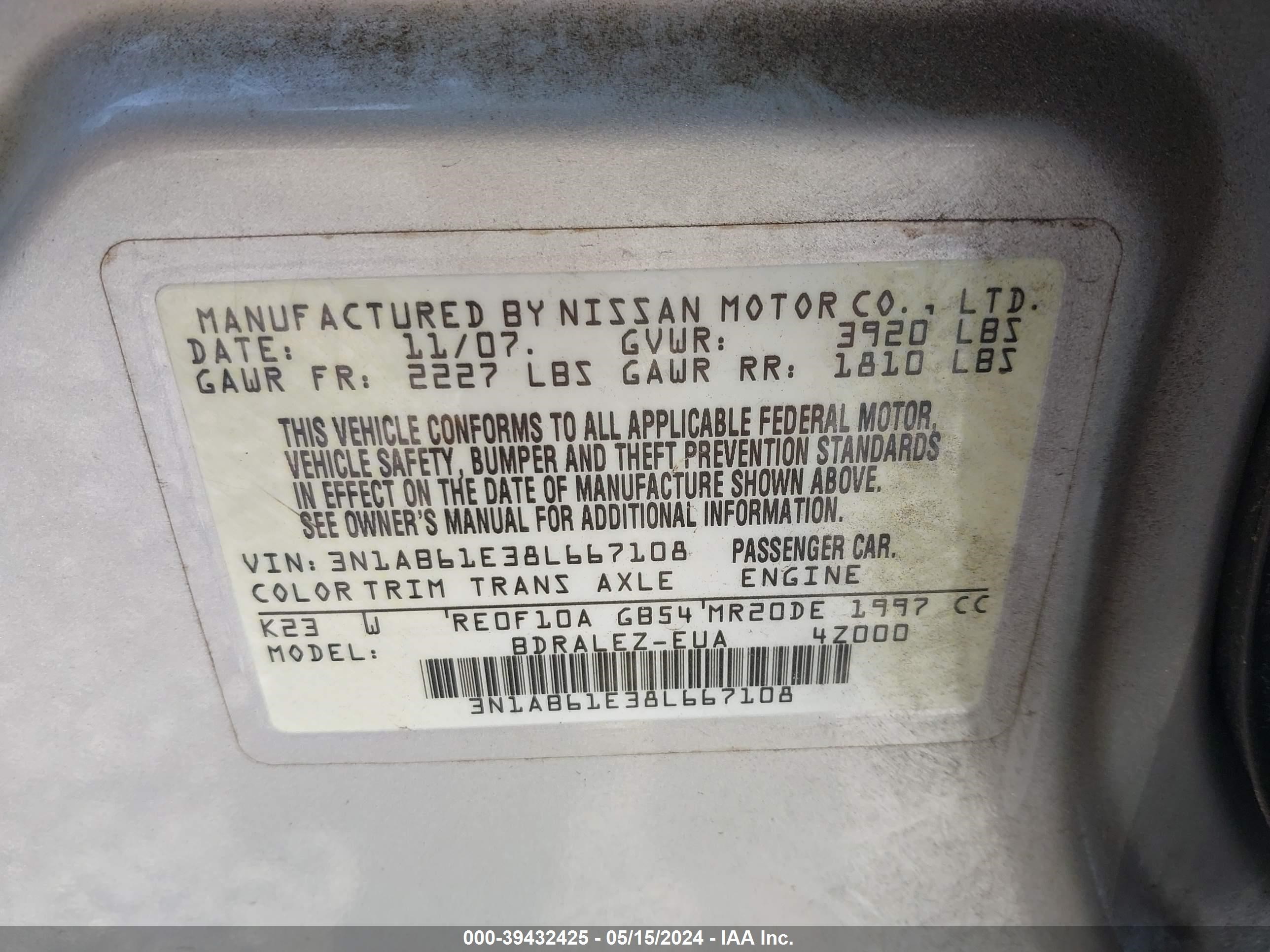 Photo 8 VIN: 3N1AB61E38L667108 - NISSAN SENTRA 