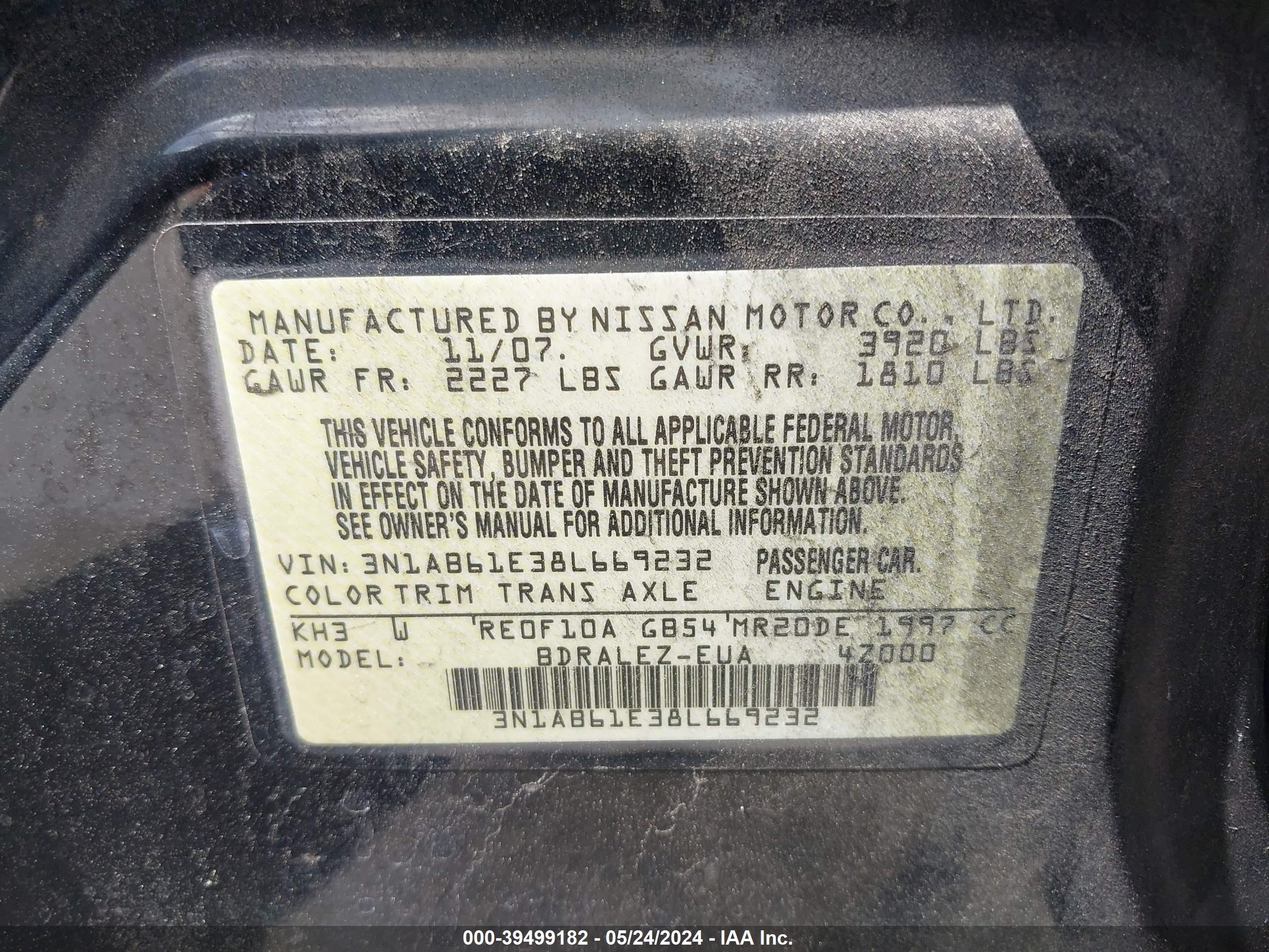 Photo 8 VIN: 3N1AB61E38L669232 - NISSAN SENTRA 