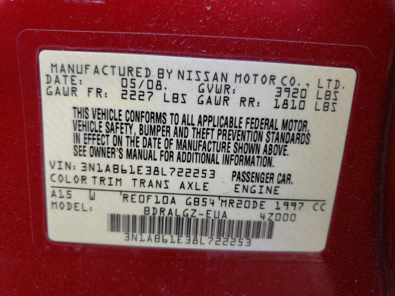 Photo 11 VIN: 3N1AB61E38L722253 - NISSAN SENTRA 