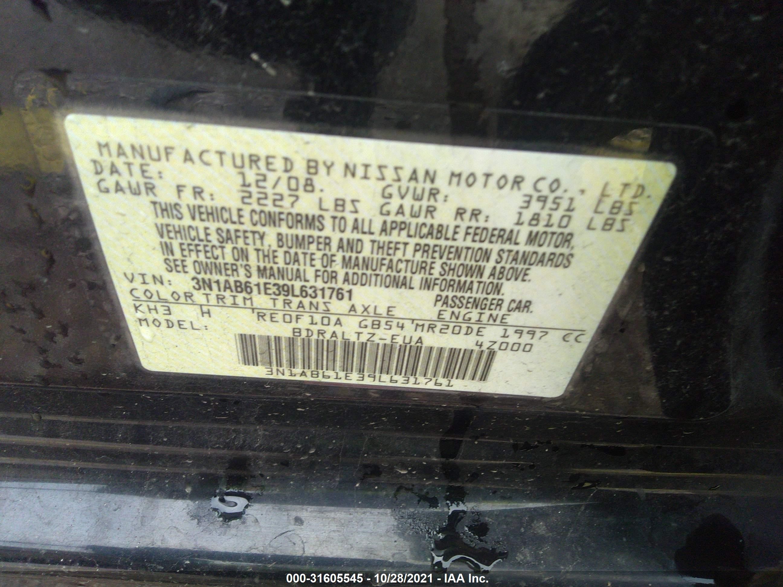 Photo 8 VIN: 3N1AB61E39L631761 - NISSAN SENTRA 