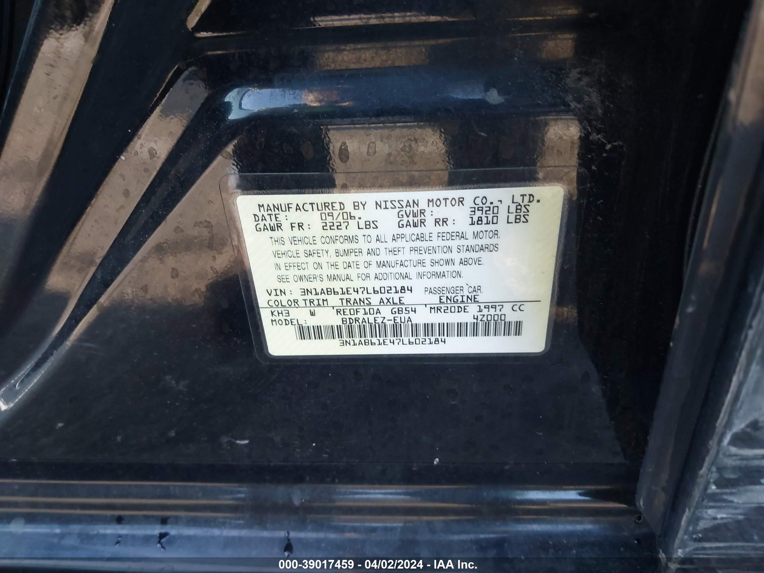 Photo 8 VIN: 3N1AB61E47L602184 - NISSAN SENTRA 