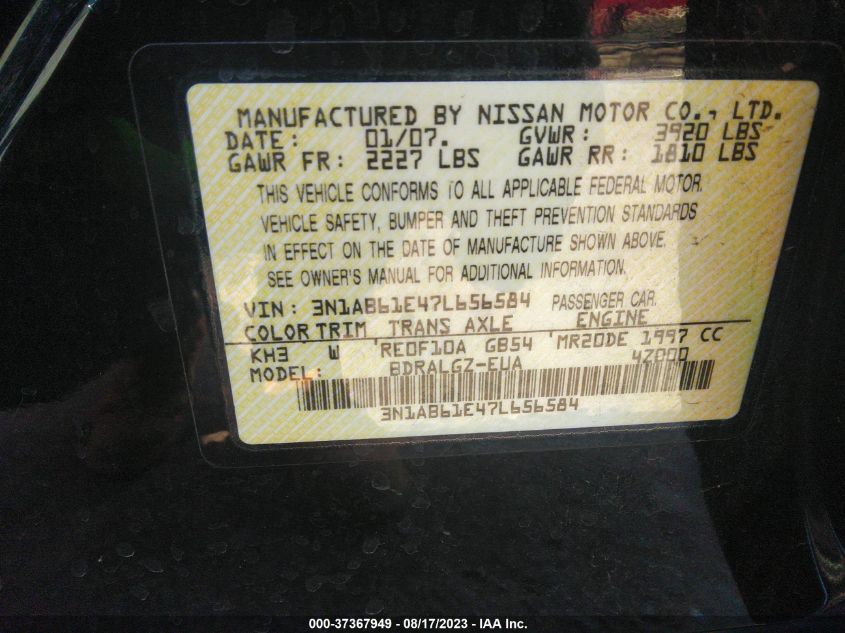 Photo 8 VIN: 3N1AB61E47L656584 - NISSAN SENTRA 