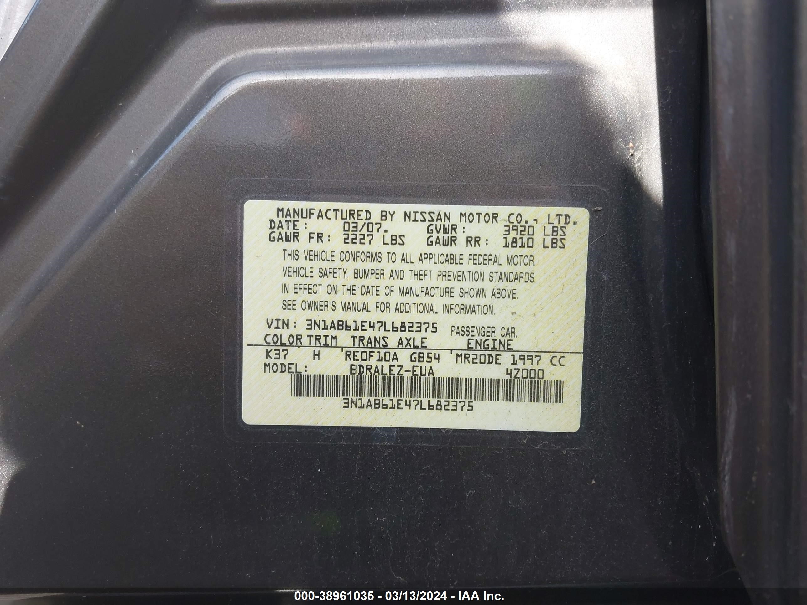 Photo 8 VIN: 3N1AB61E47L682375 - NISSAN SENTRA 