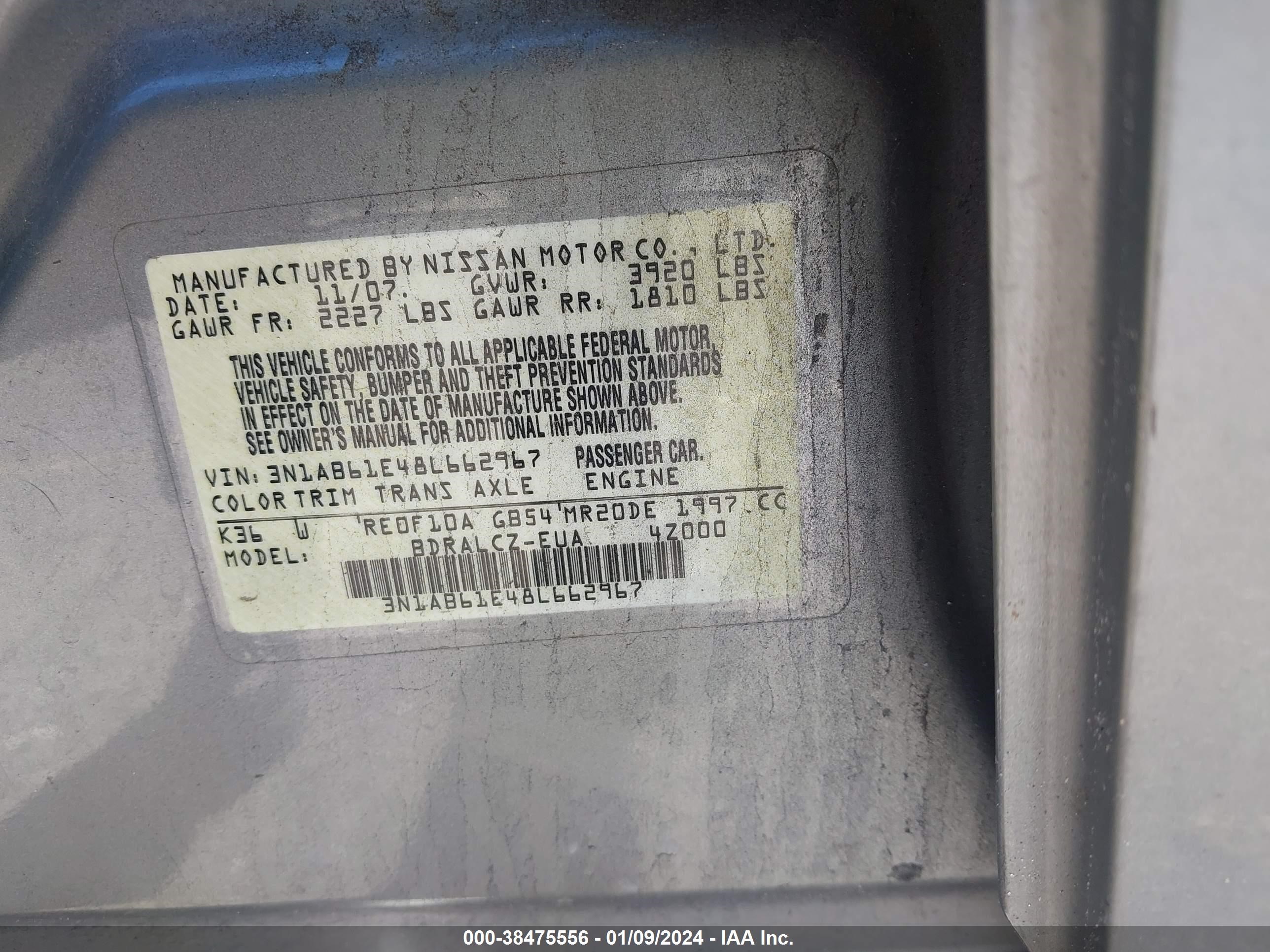 Photo 8 VIN: 3N1AB61E48L662967 - NISSAN SENTRA 