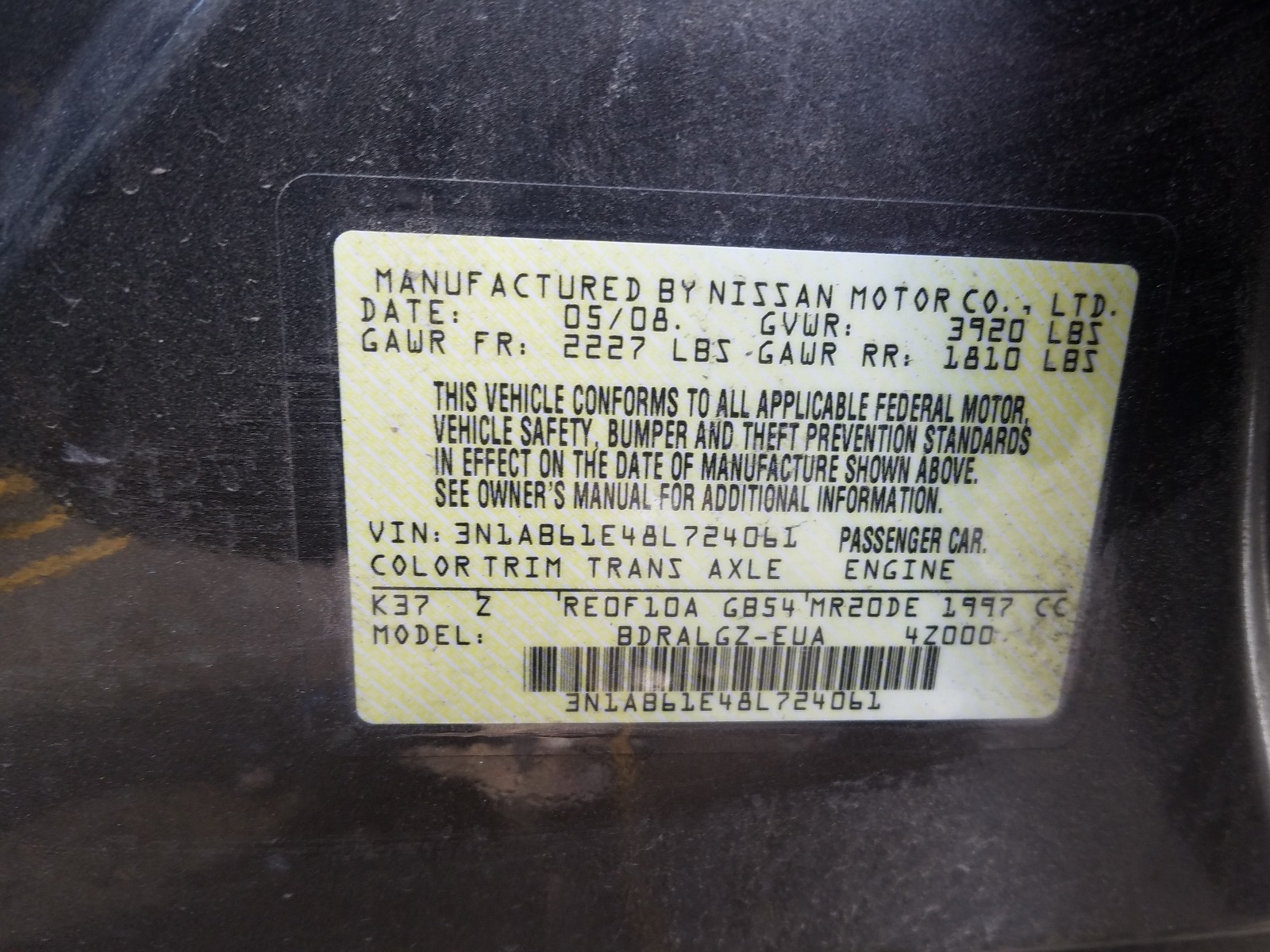 Photo 9 VIN: 3N1AB61E48L724061 - NISSAN SENTRA 2.0 