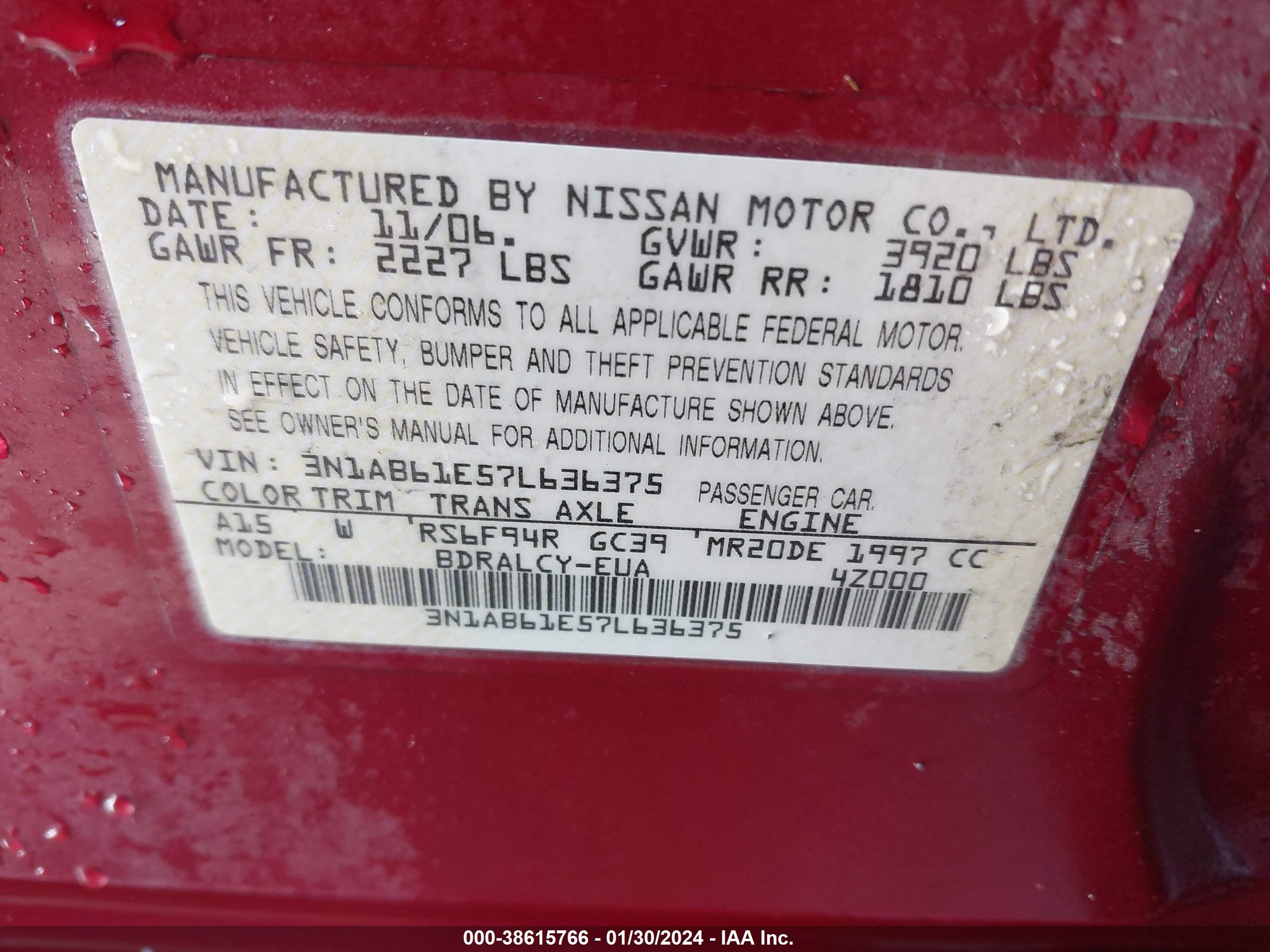 Photo 8 VIN: 3N1AB61E57L636375 - NISSAN SENTRA 