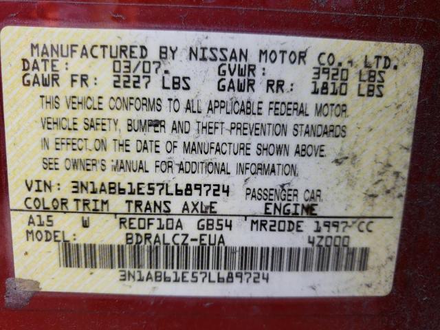 Photo 9 VIN: 3N1AB61E57L689724 - NISSAN SENTRA 2.0 