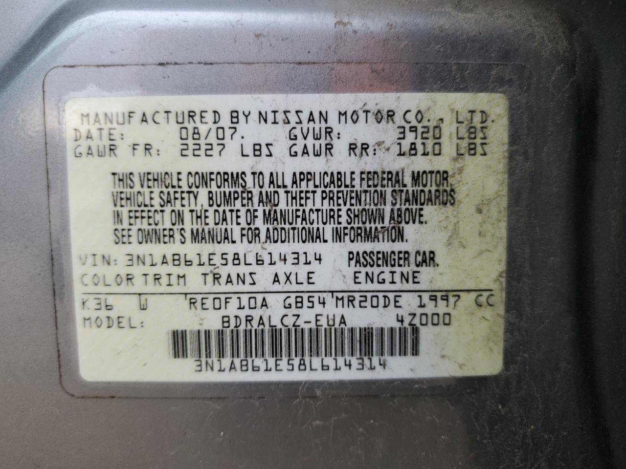 Photo 11 VIN: 3N1AB61E58L614314 - NISSAN SENTRA 