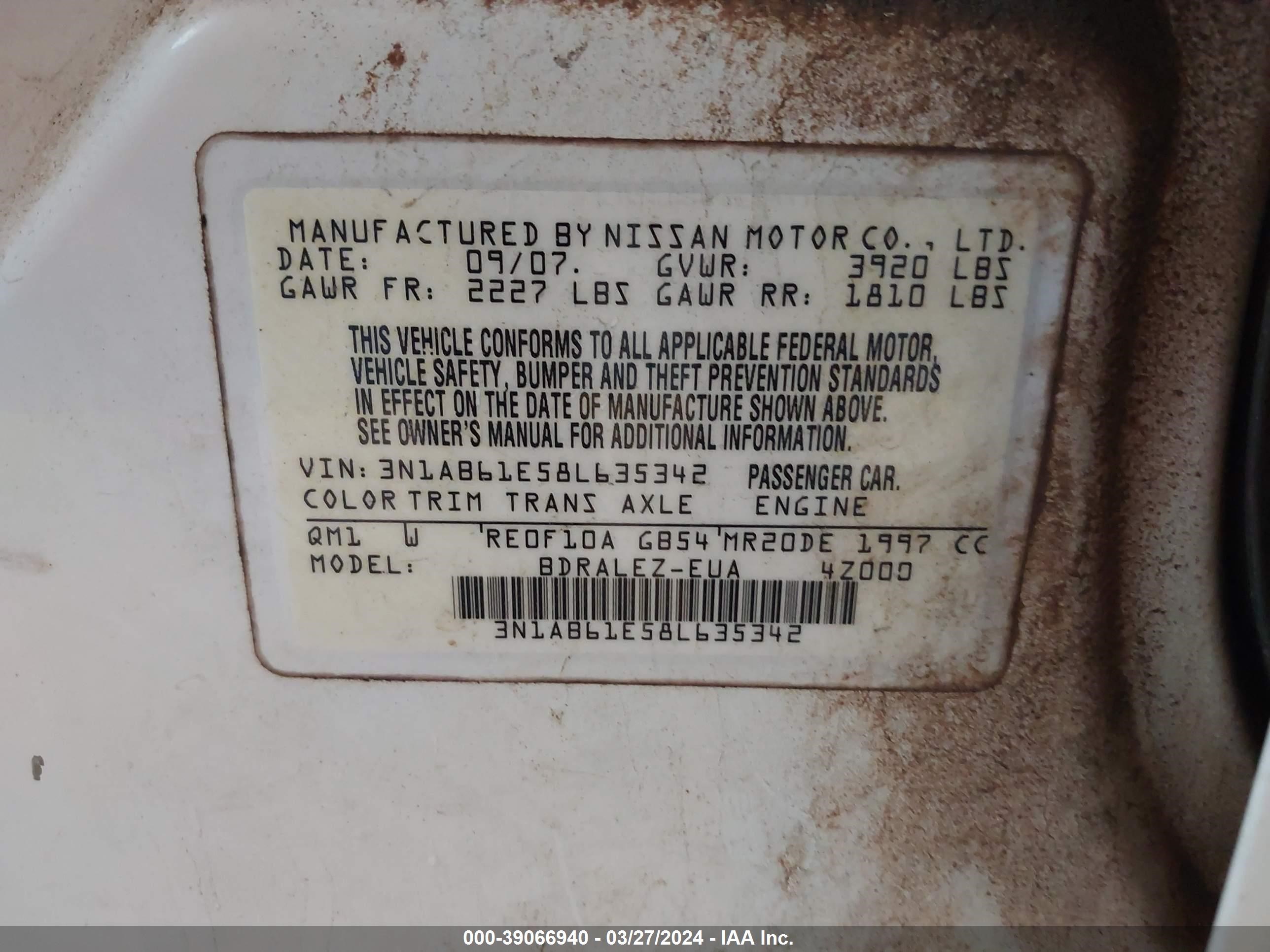 Photo 8 VIN: 3N1AB61E58L635342 - NISSAN SENTRA 