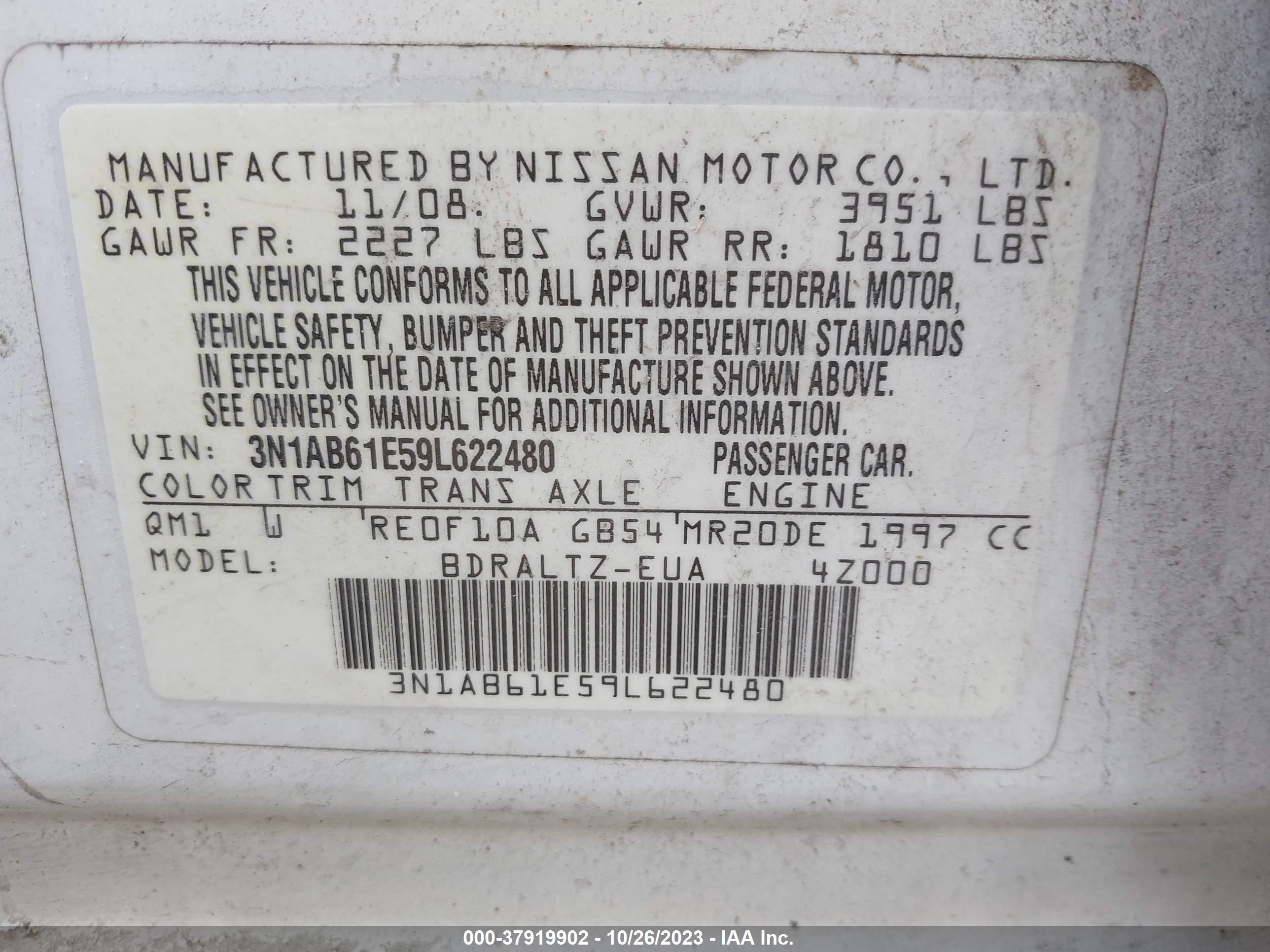 Photo 8 VIN: 3N1AB61E59L622480 - NISSAN SENTRA 