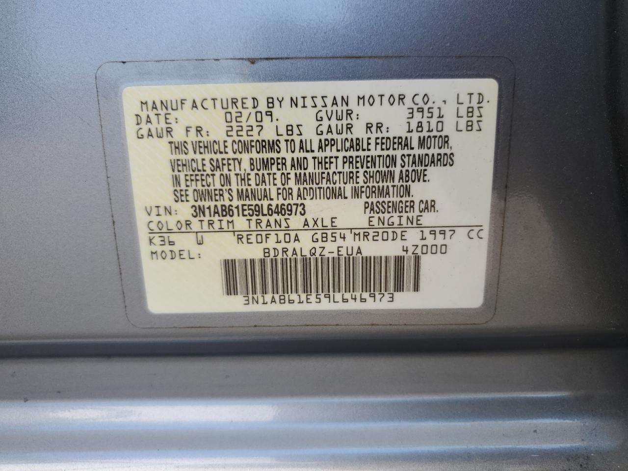 Photo 12 VIN: 3N1AB61E59L646973 - NISSAN SENTRA 