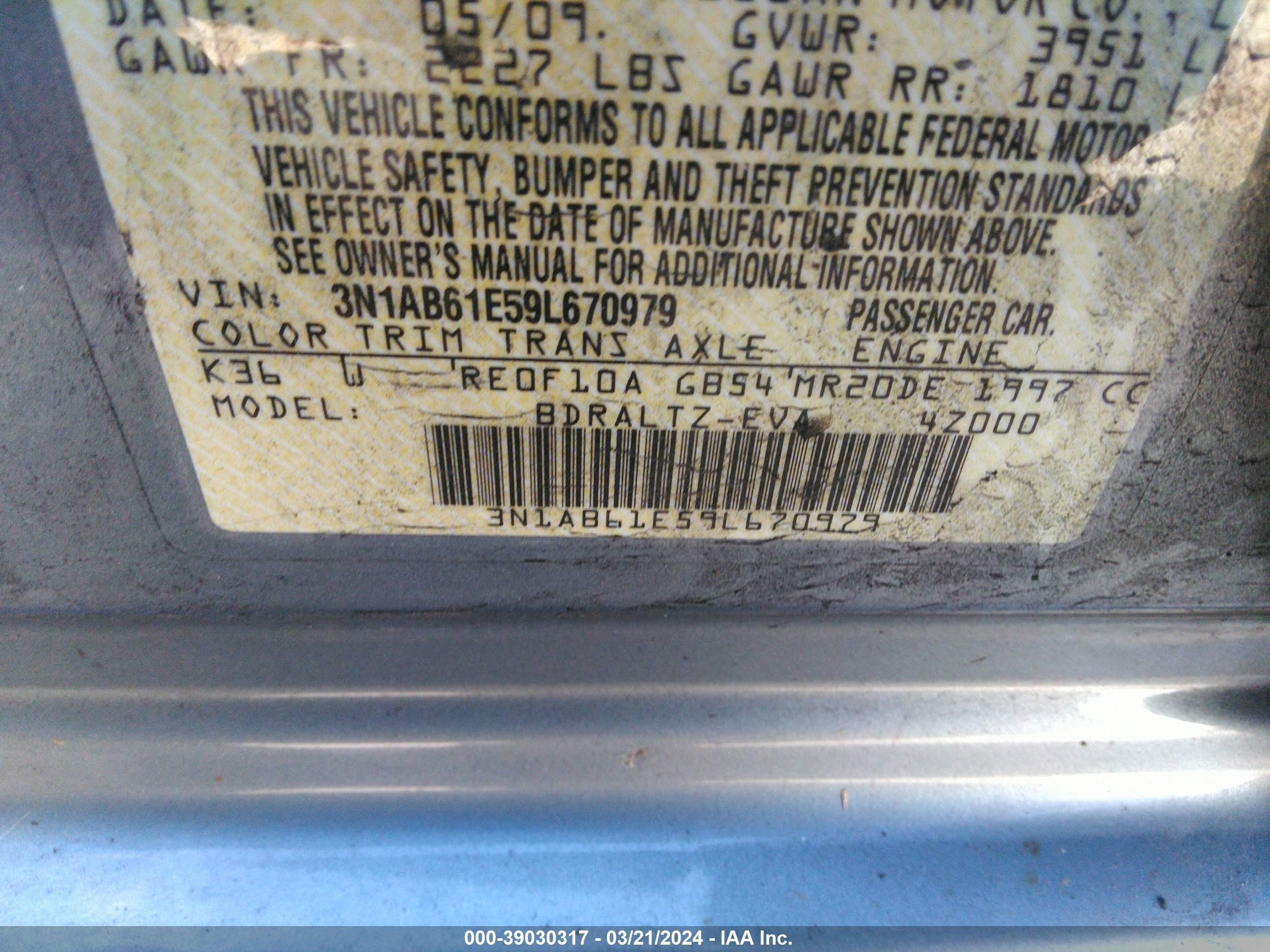 Photo 8 VIN: 3N1AB61E59L670979 - NISSAN SENTRA 