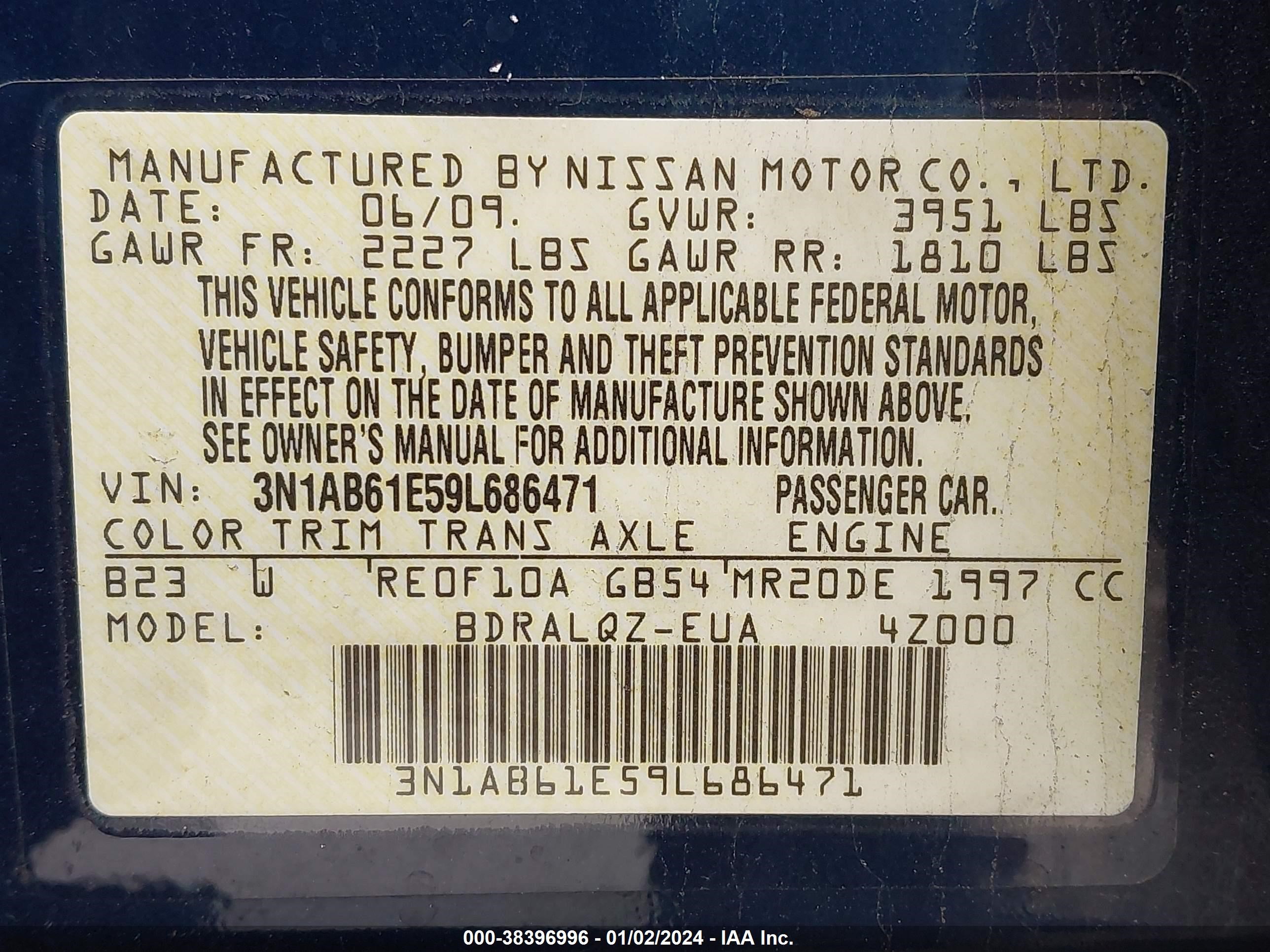 Photo 8 VIN: 3N1AB61E59L686471 - NISSAN SENTRA 