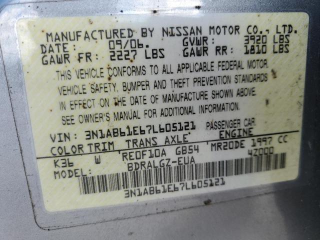 Photo 11 VIN: 3N1AB61E67L605121 - NISSAN SENTRA 2.0 