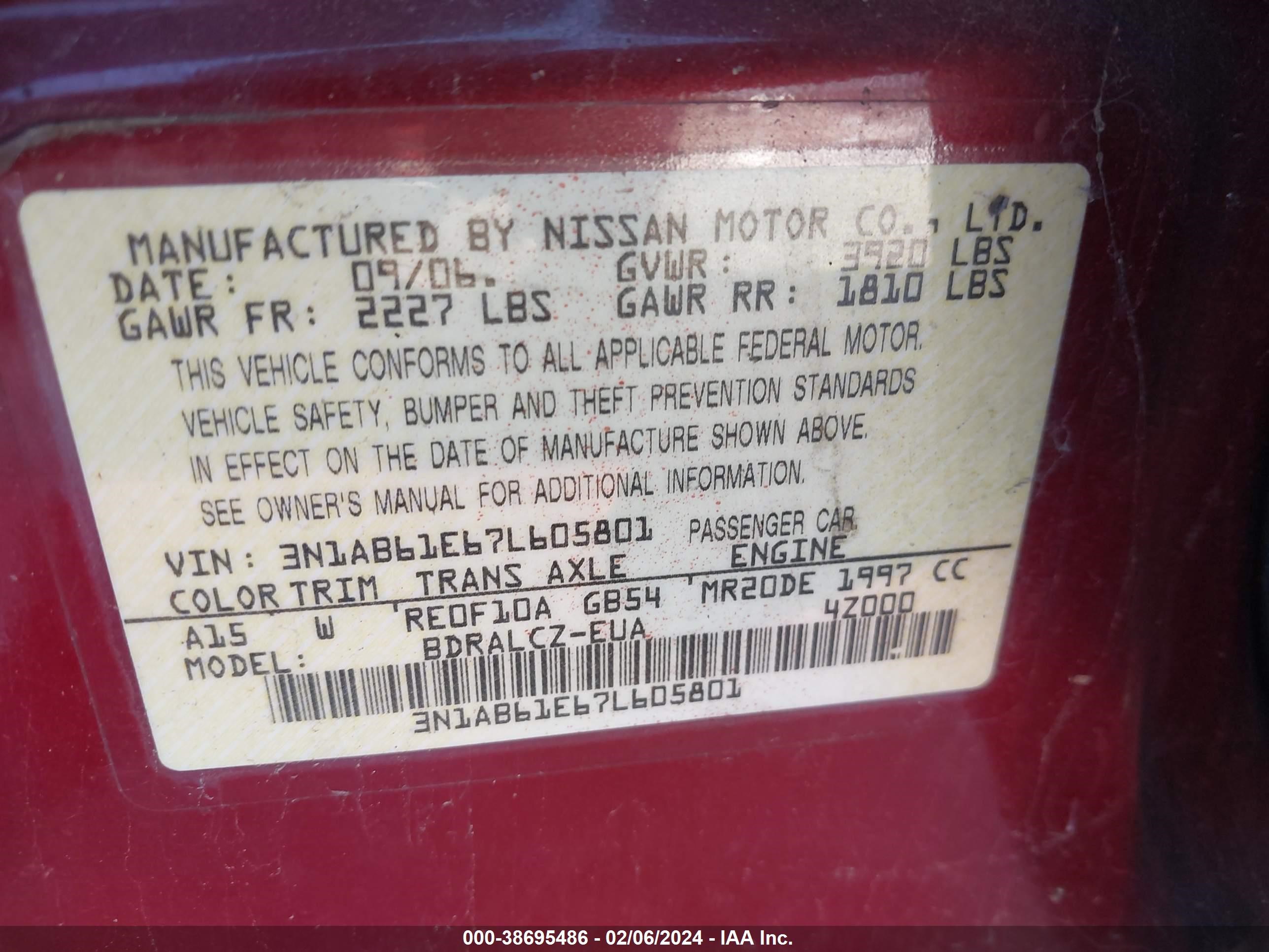 Photo 8 VIN: 3N1AB61E67L605801 - NISSAN SENTRA 