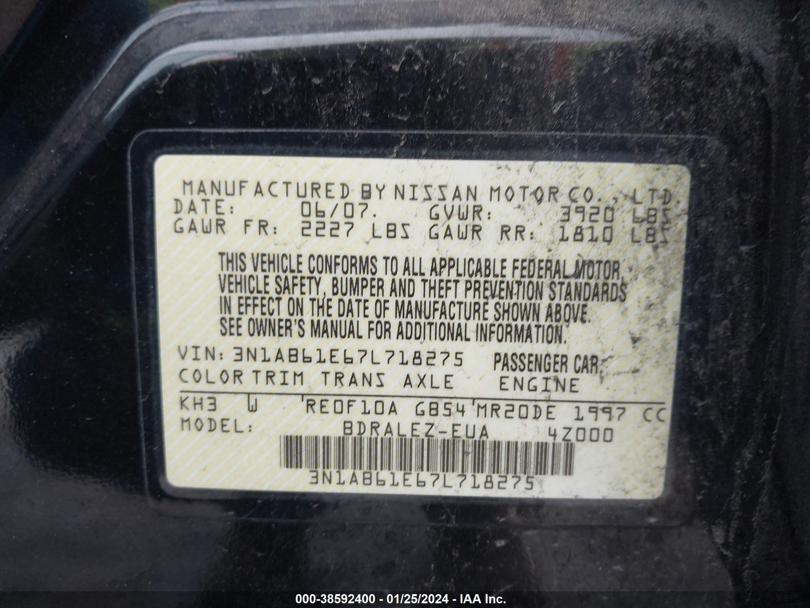 Photo 8 VIN: 3N1AB61E67L718275 - NISSAN SENTRA 